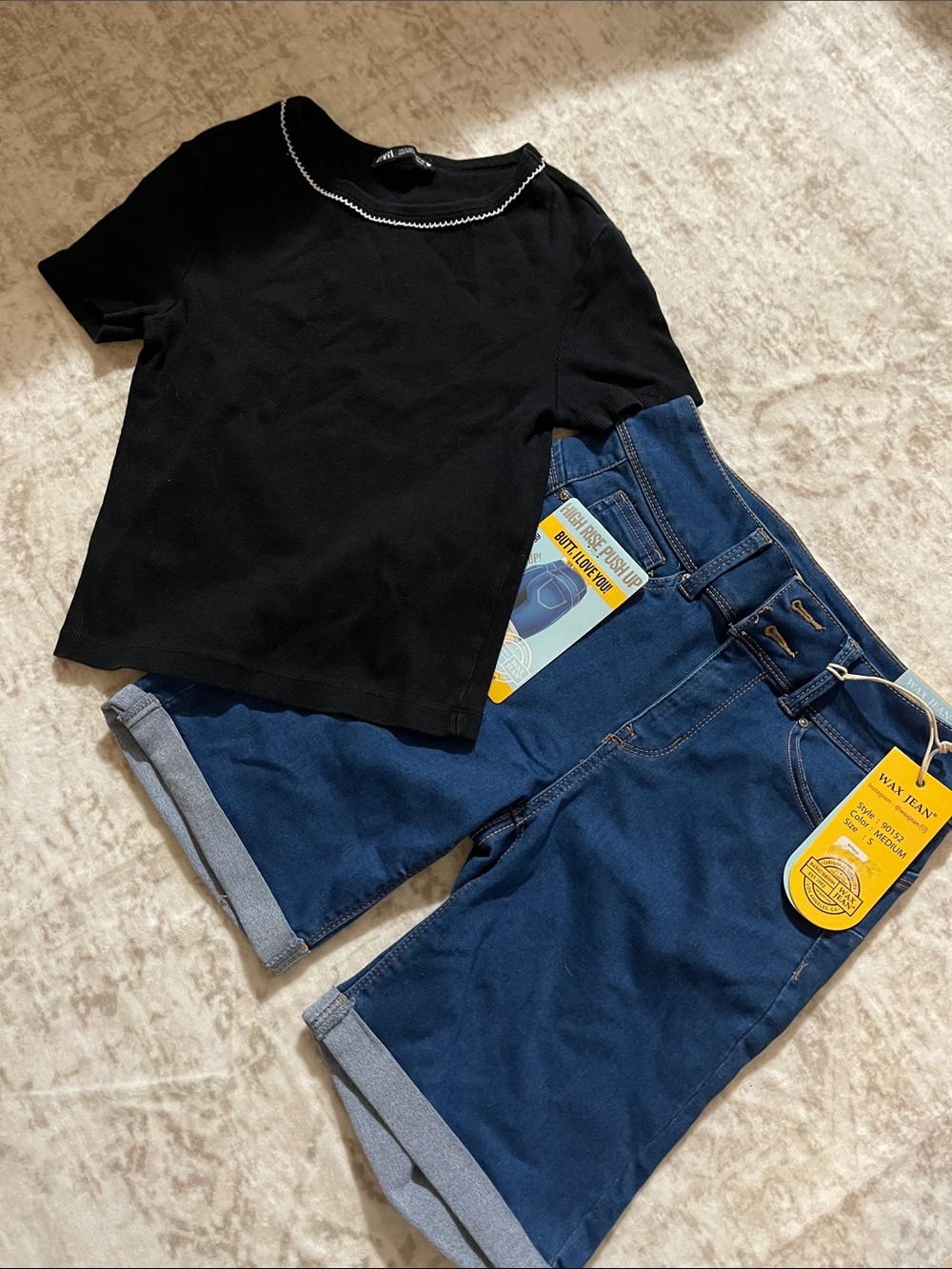 Zara Black Short Sleeve Top with Chain Trim & Shorts